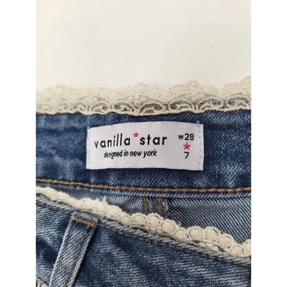 VANILLA STAR Juniors SZ 7 Lace Waist Jean Shorts Mini y2k style summer - Picture 3 of 10